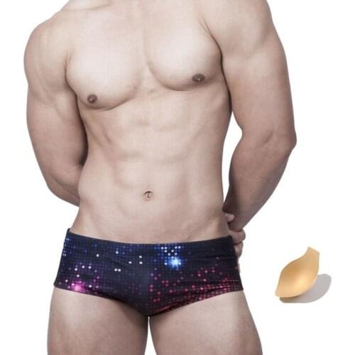 Fashion Pixel Plaid Light Print Swimming Trunks Men Swimwear Bikini Sexy Push Up Pad Swimsuits Man Swim Shorts Bathing Suits