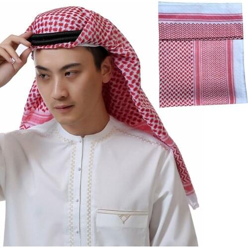 Muslim Men Plaid Print Headscarf Arab Shemagh Dubai Turban Cap Neck Wrap Keffiyeh Arabic Middle East Headcover Shawl