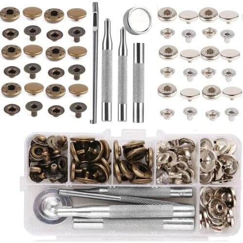 LMDZ 85Pcs Leather Snap Fasteners Kit,10/15mm Metal Button Snaps Press Studs,4 Installation Tools, With Punching Tool Set