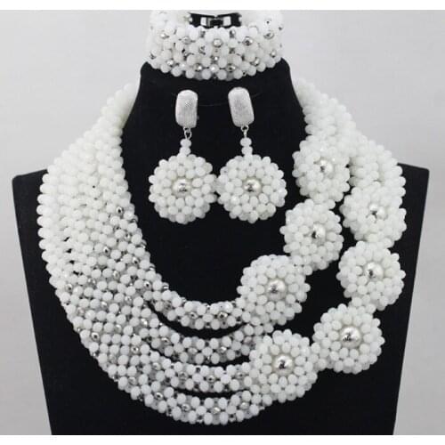 Charms White Crystal Jewelry Sets Fashion Women Statement Necklace Set New Asoebi Beads Jewelry Free shipping WD474