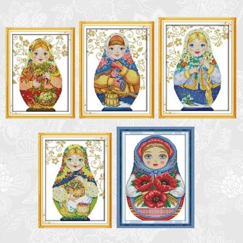 Russian Doll Patterns Cross Stitch Kits Printed Aida Canvas 14CT 11CT Chinese Embroidery Sets DIY Handmade Needlework Crafts