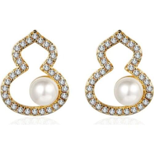 2021 New French Classic Gourd Stud Earrings Gold Plated Exquisite Zircon Pearl Stud Earrings Charm Womens Banquet Jewelry