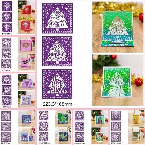 5pcs Set Merry Christmas Letter Tree Heart Round Lace Flower Hollowed Square Frame Metal Cutting Dies Make Cards 2020 New Craft