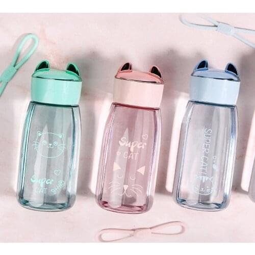 Cute Cat Plastic Water Bottle Portable Bottle Fruit Juice Leak-proof Outdoor Sport Travel Camping Bottle