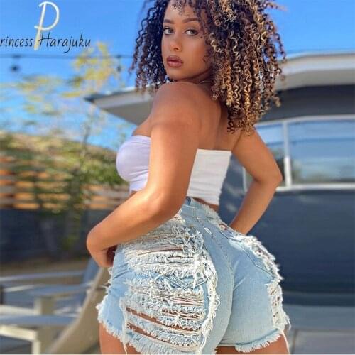 Mid Waist Light Cut Out Blue Denim Shorts With Tassel Women Streetwear Hollow Out Sexy Hole Jean Fashion Plus Size Female Shorts