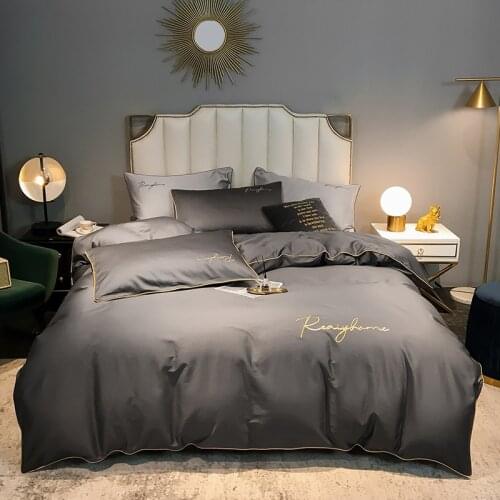 SIMILKY long-staple cotton Bedding Set Egyptian Solid color embroidery Bed set Duvet Cover Bed Sheet spread Fit sheet bed set