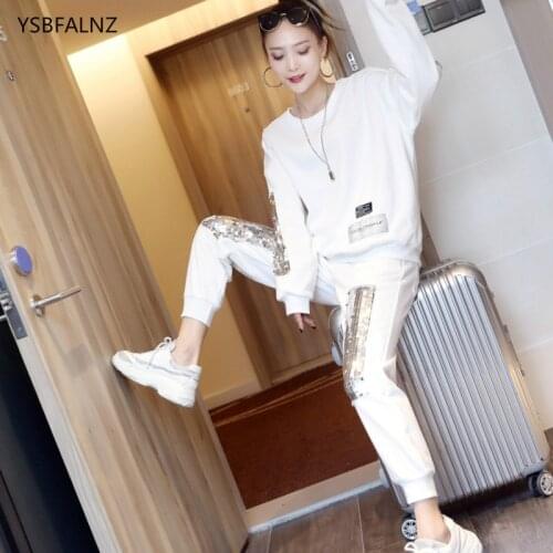 2020 Tracksuit 2 Piece Set Women Loungewear Spring Korean Fashion Clothing Autumn Female Clothes Sequins Long Sleeve Tops Loose