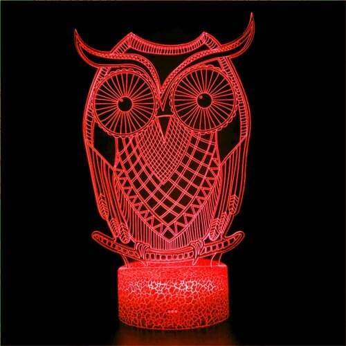 3D Owl LED night light touch sensor remote control 16-color dimmable USB rechargeable atmosphere light childrens baby gift