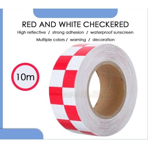 5CMX10M Red White Lattice Reflective Stickers Car Decoration Accessories Car Safety Mark Warning Strips Reflective Film