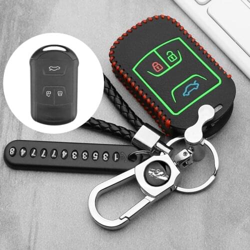 Luminous Leather Car Key Case For Chery Tiggo 3 5 Chery ARRIZO 3 7 Chery E3 E5 Bonus 3 Buttons Smart Remote Fob Cover Keychain