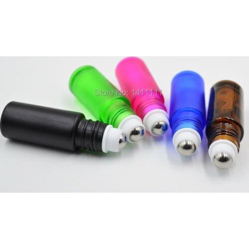 Thick 5ml 1/6oz ROLL ON Empty GLASS Bottle Green/Blue/Pink/Amber/ Black Fragrance ESSENTIAL OIL Metal Roller ball 300pcs/Lot