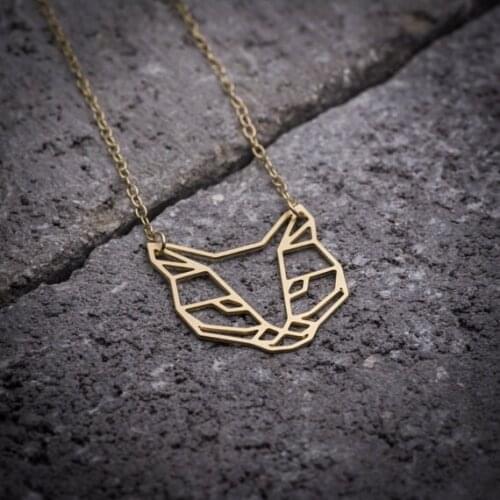 Trendy Gold Color Silver Color Cat Necklace Women Origami Statement Necklace Cat Jewelry