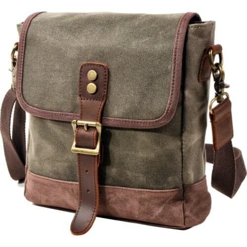 MULCEN Vintage Crossbody Bags for Men Waxed Canvas Shoulder Messenger Bag Fashion 8" Tablet Tote Mochila Satchel Waterproof
