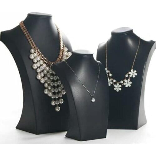 Luxury Black PU Leather Jewelry Display Necklaces Bust Pendants Stand Choker Holder Jewelry Rack Show 3 Options Model