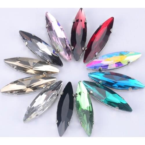 50pcs/Lot 10x35mm Marquise Shape Rhinestones Glass Crystals With Metal Claw Settings For Sewing Dress High Quality