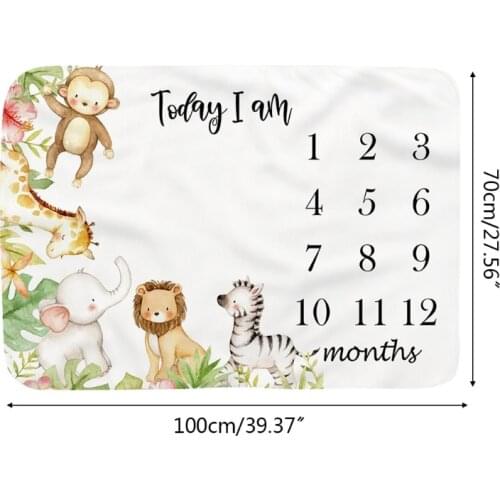 XXFE Baby Monthly Record Growth Milestone Blanket Newborn Soft Flannel Cartoon Animal Printed Swaddle Wrap Photography Props