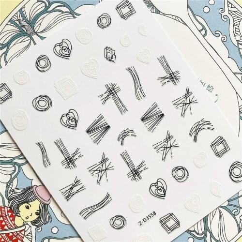 Z-D3558 Z-D3624 Color graphics Irregular multiple lines 3D Back glue Nail Art Stickers Decals Sliders Nail ornament decoration