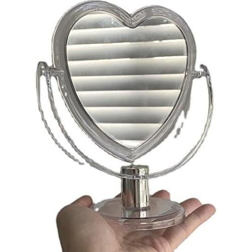 1Pc Acrylic Double Side Makeup Mirror Cute Heart Shaped Cosmetic Mirror, Transparent Base Home Bedroom Desktop Make Up Mirror