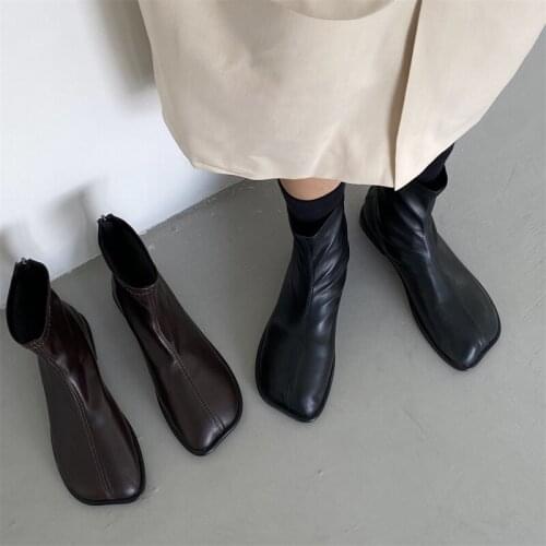 Rock Shoes Woman Autumn Boots Flat Heel Zipper Boots-Women Ladies Ankle Leather Rubber Low 2021 Fabric Square Toe Rome Basic Sol