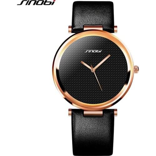 SINOBI Women Fashion Watches Black Leather Strap Female Wrist Watch Reloj Mujer 2019 Top Brand Luxury Ladies Quartz Watch #9393