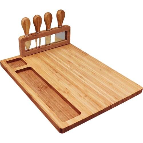 1 Set Bamboo Cheese Board Cutting Board With Stainless Steel Knives Four-Piece Bamboo Cheese Board With Stainless Steel Knives