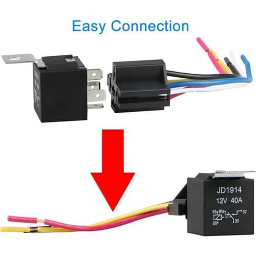 1pc Waterproof Automotive Relay 12v 5pin 40a Car Relay With Black Red Copper Terminal Auto Relay With Relay Socket