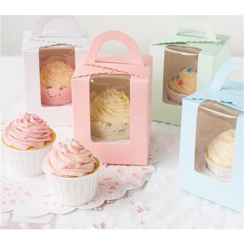 Bakery Packaging Box, Foldable Paper cupcake Muffin packaging boxes, packaging box with window cut-out 10PCS