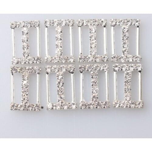 18mm 7/10"silver Heart Rhinestone Embellishment Diy Accessories Diamante Buckle For Wedding Invitations Card For Ribbon Slider