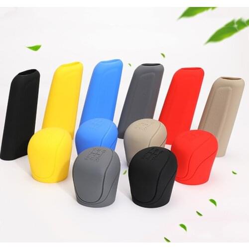 2Pcs Car Auto Manual Silicone Shift Gear Hand Brake Cover Sleeve Case Head Knob Cover Handbrake Grips Skin Protector Car Styling