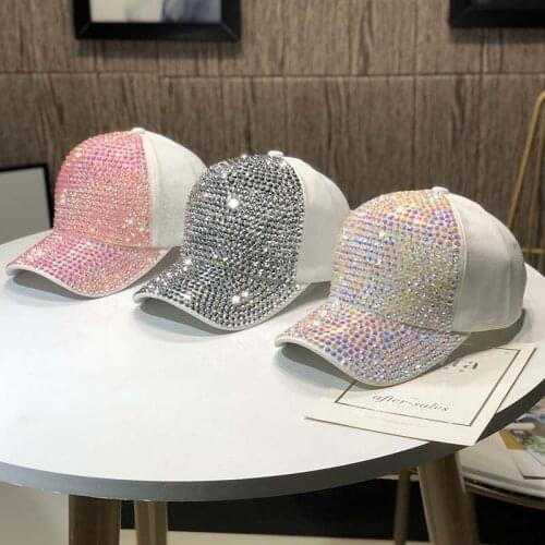 2021 Rhinestones luxury pearl Sequins Baseball Cap For Women Summer Cotton Hat Girls Snapback Hip hop hat Gorras Casquette Bones