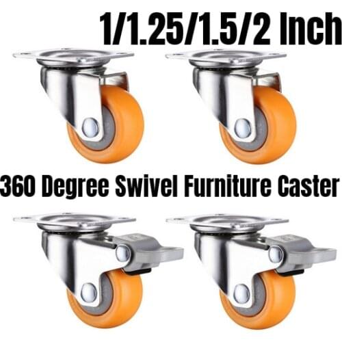 4PCS 1/1.25/1.5/2 Inch 360 Degree Swivel Furniture Caster Wheels Orange Nylon No Noise Wheel For Trolley Cart
