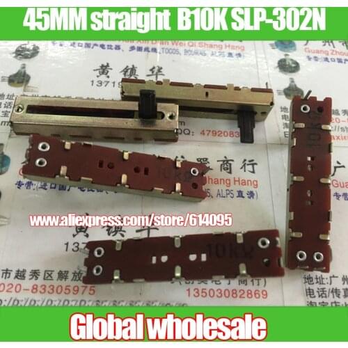 5pcs 45MM straight fader single potentiometer B10K SLP-302N / 3 feet black handle 10MMC
