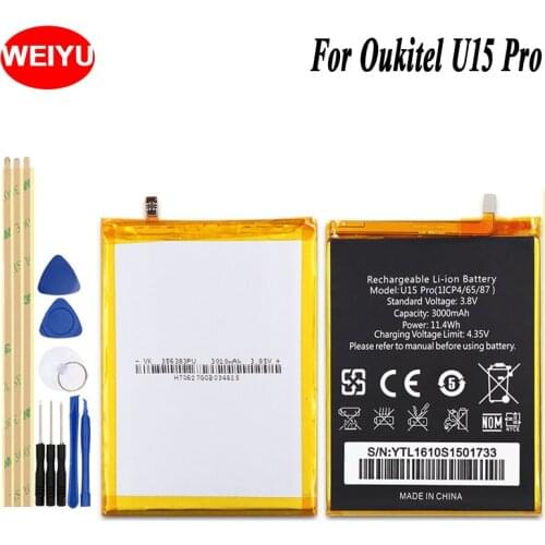 For Oukitel U15 Pro Phone Battery For Oukitel U15 Pro 3000mAh Hight Capacity 3.8V Top Quality Replacement Batteries +Tools
