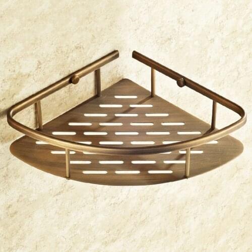 Antique Brass Corner Shower Caddy Basket Bathroom Storage Shelf Rack Bathroom Basket Holder Wall Mounted Kba510