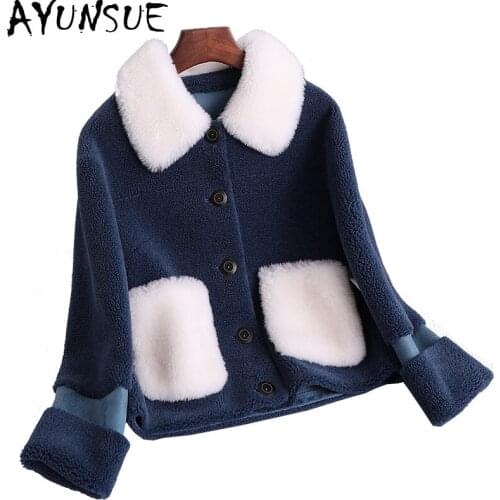 AYUNUSE Short Real Sheep Shearling Jacket Women Autumn Winter 2021 Womens Fur Coats Casual Wool Jackets Jaqueta Feminina Gxy348