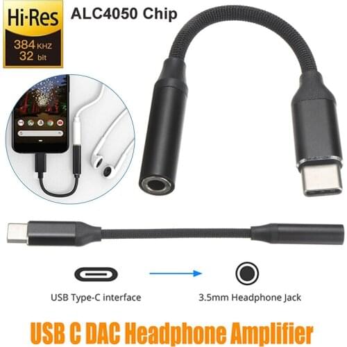 Black DAC Headphone Amplifier USB Type-C Port to 3.5mm Audio Jack Moblie Phone Adapter Cable Accessories for Huawei/Xiaomi/iPad