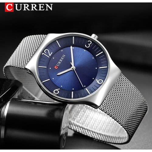 CURREN Mens Watches 2021 Luxury Brand Army Watch Men Stainless Steel Mesh Watches Mens Ultra-thin Quartz Wristwatch Male Clock