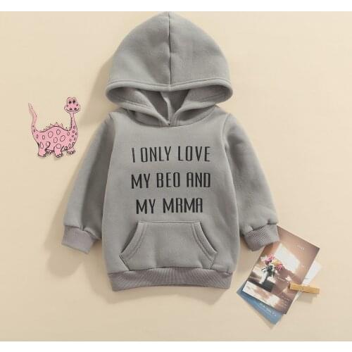 Infant Kids Girls Autumn Hoodies Dress Outfits 0-6Y Letter Printed Long Sleeve Pullover Pocket Grey Outwear