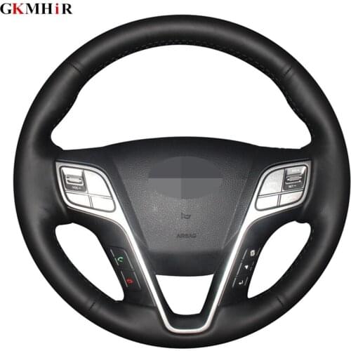 DIY Hand-stitched Black Artificial Leather Car Steering Wheel Cover For Hyundai Santa Fe 2013-2018 ix45 2013 2014 2015 2016