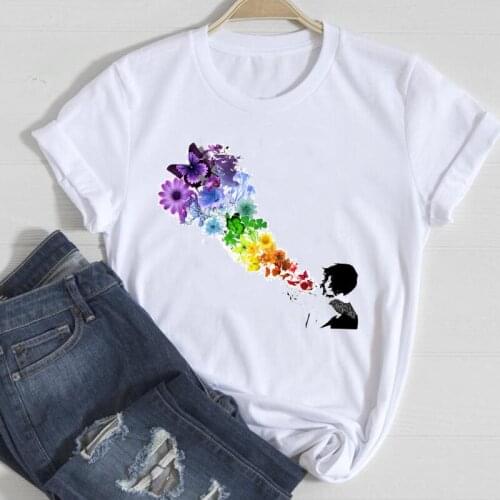 T-shirts Spring Summer Tshirt Top Lady Print Clothes Graphic Female Tee T-Shirt Women Floral Butterfly Aesthetic Girl Trend