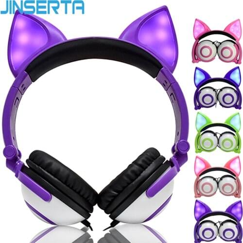 JINSERTA Kids Headphones LED Ear Flashing Glowing Earphone Fox Headsets Gaming Earphones for Adult Children Gifts