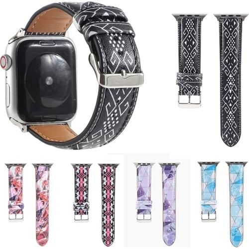 Tribal Style Leather Strap for Apple Watch 6 Band SE 5 40mm 44mm Marbling Bracelet Belt for iWatch Series 4 3 38/42mm Watchbands