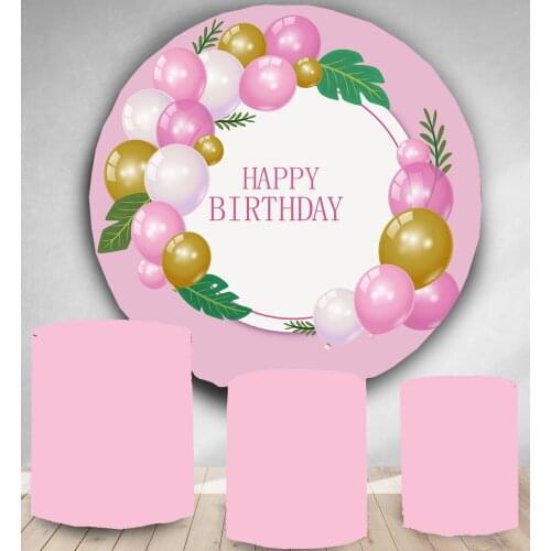 Circle backdrop round background pink balloon Tropical plant leaves birthday party decor baby shower candy table cover YY-107