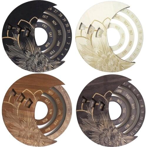 Circle Calendar Wooden Everlasting Perpetual Wall Hanging Crafts 25.4CM Wood