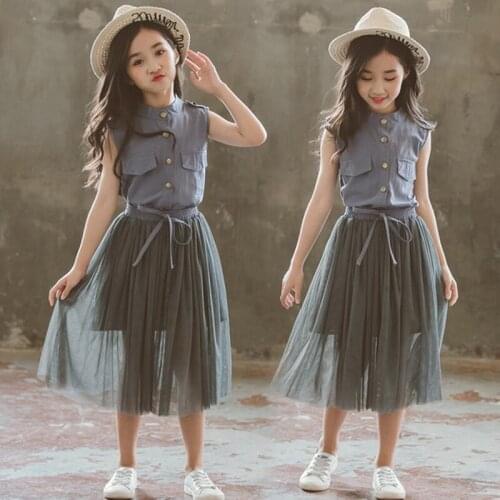 Summer Girls Dress Sets Korean Stylish Girls Princess Dress Leisure Clothes Teen Girls Party Clothes 4 6 8 12 Y Children Clothes