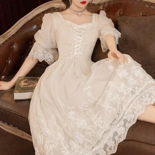 Sweet Princess Dress 2021 Spring Vintage Lace Up Floral Petal Sleeve Fairy Dresses For Large Size Women Retro Dancing Vestidos