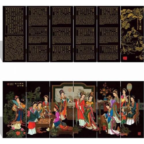 MINI Folding Screens 6 Joined Panels Decorative Painting Wood Byobu A Dream in Red Mansions Twelve Jinling ladies Hairpins Girls