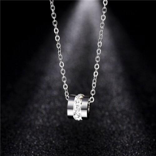 Stainless Steel Minimalist Jewelry Zircon Lucky Bead Pendant Necklace Fashion Choker Good Gift Wholesale