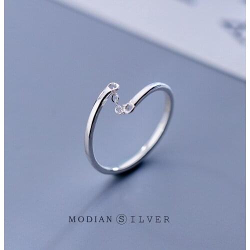 Modian Authentic 925 Sterling Silver Finger Ring for Women Fashion Short Chain Open Adjustable Simple Ring Fine Jewelry Bijoux
