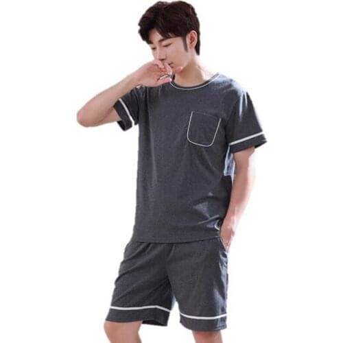 Plus Size L-4XL Men Pajamas Set Summer Short Sleeve Sleepwear Male Nightwear Pijama For Men Suit Homewear